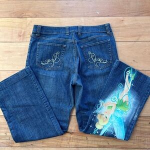 Disney store 2000s tinkerbell glitter Jeans with embroidered design